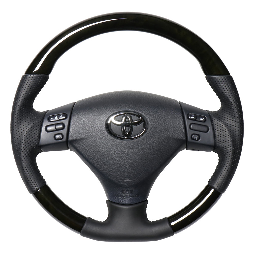 REAL ORIGINAL SERIES SOFT D SHAPE BLACK WOOD BLACK STITCH STEERING WHEEL FOR TOYOTA HARRIER 30  FJH-BKW-BK