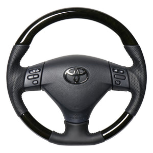 REAL ORIGINAL SERIES SOFT D SHAPE BLACK WOOD BLACK STITCH STEERING WHEEL FOR TOYOTA HARRIER 30  FJH-BKW-BK