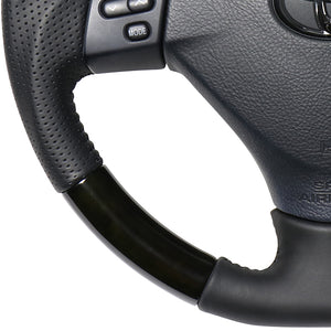 REAL ORIGINAL SERIES SOFT D SHAPE BLACK WOOD BLACK STITCH STEERING WHEEL FOR TOYOTA HARRIER 30  FJH-BKW-BK