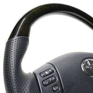 REAL ORIGINAL SERIES SOFT D SHAPE BLACK WOOD BLACK STITCH STEERING WHEEL FOR TOYOTA HARRIER 30  FJH-BKW-BK