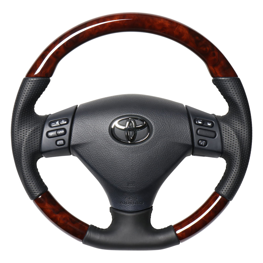 REAL ORIGINAL SERIES SOFT D SHAPE BROWN WOOD BLACK STITCH STEERING WHEEL FOR TOYOTA HARRIER 30  FJH-BRW-BK
