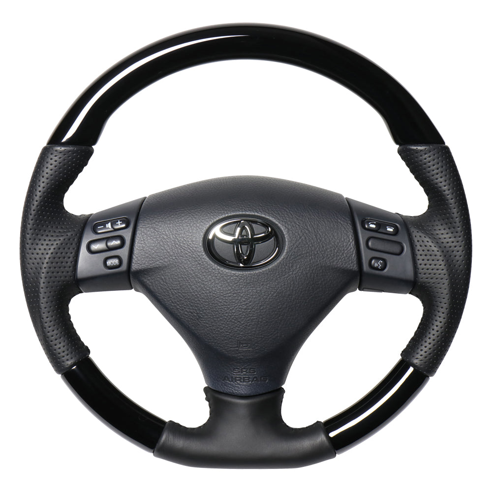 REAL ORIGINAL SERIES SOFT D SHAPE PIANO BLACK BLACK STITCH STEERING WHEEL FOR TOYOTA HARRIER 30  FJH-PBW-BK