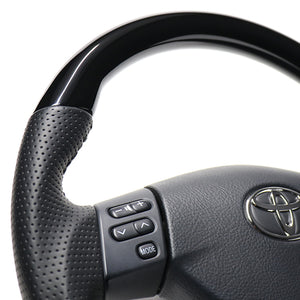 REAL ORIGINAL SERIES SOFT D SHAPE PIANO BLACK BLACK STITCH STEERING WHEEL FOR TOYOTA HARRIER 30  FJH-PBW-BK