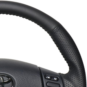 REAL ORIGINAL SERIES SOFT D SHAPE ALL LEATHER BLACK STITCH STEERING WHEEL FOR TOYOTA HARRIER 30  FJH-LPB-BK