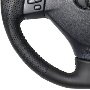REAL ORIGINAL SERIES SOFT D SHAPE ALL LEATHER BLACK STITCH STEERING WHEEL FOR TOYOTA HARRIER 30  FJH-LPB-BK