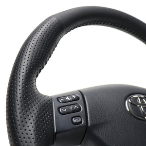 REAL ORIGINAL SERIES SOFT D SHAPE ALL LEATHER BLACK STITCH STEERING WHEEL FOR TOYOTA HARRIER 30  FJH-LPB-BK