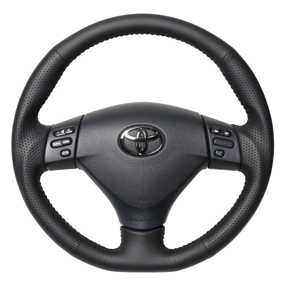 REAL ORIGINAL SERIES SOFT D SHAPE ALL LEATHER BLACK STITCH STEERING WHEEL FOR TOYOTA HARRIER 30  FJH-LPB-BK