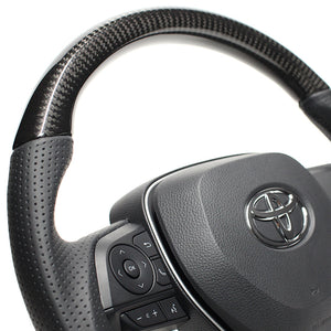 REAL PREMIUM SERIES SOFT D SHAPE BLACK CARBON BLACK EURO STITCH STEERING WHEEL FOR TOYOTA COROLLA 210  TYAP-BKC