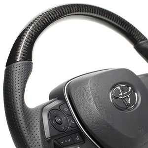 REAL PREMIUM SERIES SOFT D SHAPE BLACK CARBON BLACK EURO STITCH STEERING WHEEL FOR TOYOTA COROLLA TOURING 210  TYAP-BKC