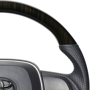 REAL PREMIUM SERIES SOFT D SHAPE 55 BLACK WOOD BLACK EURO STITCH STEERING WHEEL FOR TOYOTA CAMRY 70  TYAP-55BKW