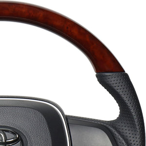REAL PREMIUM SERIES SOFT D SHAPE BROWN WOOD BLACK EURO STITCH STEERING WHEEL FOR TOYOTA COROLLA 210  TYAP-BRW
