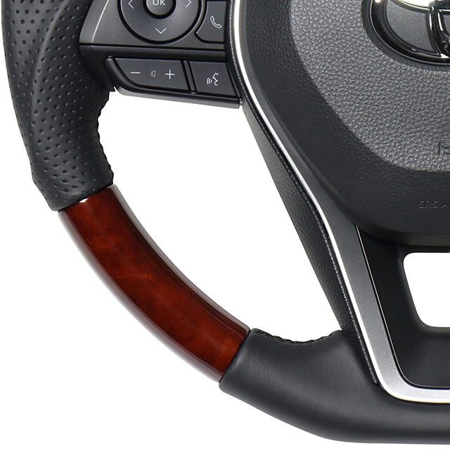 REAL PREMIUM SERIES SOFT D SHAPE BROWN WOOD BLACK EURO STITCH STEERING WHEEL FOR TOYOTA CROWN 220  TYAP-BRW