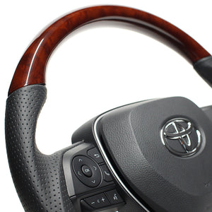REAL PREMIUM SERIES SOFT D SHAPE BROWN WOOD BLACK EURO STITCH STEERING WHEEL FOR TOYOTA COROLLA SPORT 210  TYAP-BRW