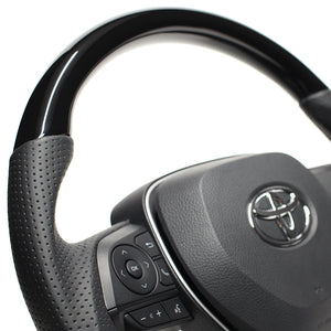 REAL PREMIUM SERIES SOFT D SHAPE PIANO BLACK BLACK EURO STITCH STEERING WHEEL FOR TOYOTA COROLLA SPORT 210  TYAP-PBW