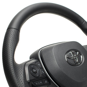 REAL PREMIUM SERIES SOFT D SHAPE NAPPA ALL LEATHER BLACK EURO STITCH STEERING WHEEL FOR TOYOTA COROLLA TOURING 210  TYAP-LPB