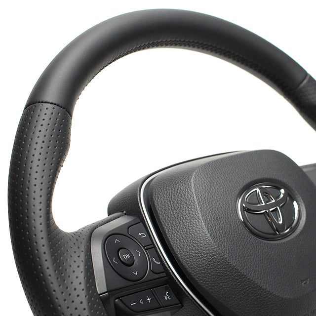 REAL PREMIUM SERIES SOFT D SHAPE NAPPA ALL LEATHER BLACK EURO STITCH STEERING WHEEL FOR TOYOTA CROWN 220  TYAP-LPB