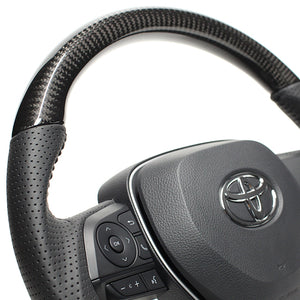 REAL ORIGINAL SERIES SOFT D SHAPE BLACK CARBON BLACK STITCH STEERING WHEEL FOR TOYOTA RAV4 50 NOT PHV TYA-BKC