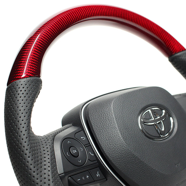 REAL ORIGINAL SERIES SOFT D SHAPE RED CARBON BLACK STITCH STEERING WHEEL FOR TOYOTA COROLLA TOURING 210  TYA-RDC