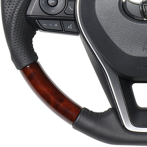 REAL ORIGINAL SERIES SOFT D SHAPE BROWN WOOD BLACK STITCH STEERING WHEEL FOR TOYOTA RAV4 50 NOT PHV TYA-BRW