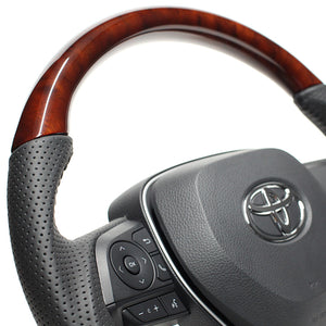 REAL ORIGINAL SERIES SOFT D SHAPE BROWN WOOD BLACK STITCH STEERING WHEEL FOR TOYOTA COROLLA 210  TYA-BRW