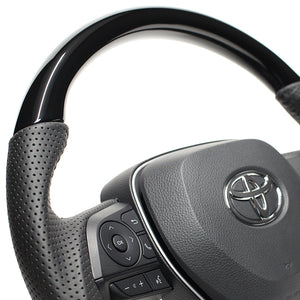 REAL ORIGINAL SERIES SOFT D SHAPE PIANO BLACK BLACK STITCH STEERING WHEEL FOR DAIHATSU ALTIS 70  TYA-PBW