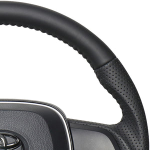 REAL ORIGINAL SERIES SOFT D SHAPE ALL LEATHER BLACK STITCH STEERING WHEEL FOR TOYOTA COROLLA 210  TYA-LPB
