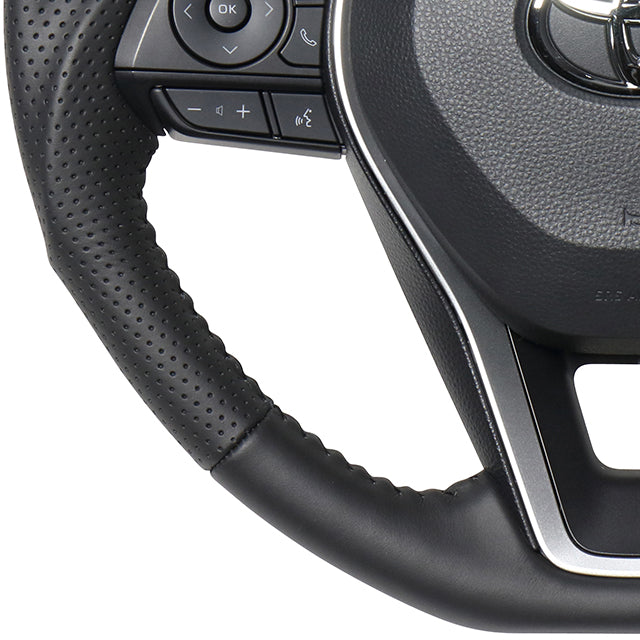 REAL ORIGINAL SERIES SOFT D SHAPE ALL LEATHER BLACK STITCH STEERING WHEEL FOR TOYOTA COROLLA SPORT 210  TYA-LPB