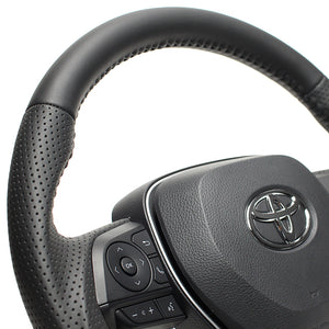 REAL ORIGINAL SERIES SOFT D SHAPE ALL LEATHER BLACK STITCH STEERING WHEEL FOR TOYOTA COROLLA SPORT 210  TYA-LPB