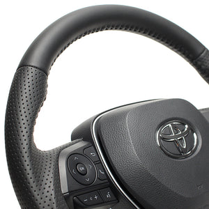 REAL ORIGINAL SERIES SOFT D SHAPE ALL LEATHER BLACK STITCH STEERING WHEEL FOR TOYOTA CAMRY 70  TYA-LPB