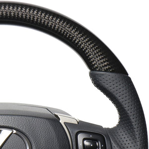 REAL LEXUS SERIES D SHAPE BLACK CARBON & WHITE LEATHER WHITE X BLACK EURO STITCH STEERING WHEEL FOR LEXUS NX 10 : KOUKI  LXB-BKC-WH