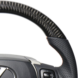 REAL LEXUS SERIES D SHAPE BLACK CARBON & ORANGE LEATHER ORANGE X BLACK EURO STITCH STEERING WHEEL FOR LEXUS RC 10 : KOUKI  LXB-BKC-OR