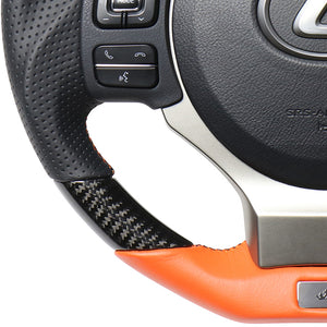 REAL LEXUS SERIES D SHAPE BLACK CARBON & ORANGE LEATHER ORANGE X BLACK EURO STITCH STEERING WHEEL FOR LEXUS CT 10 : 3 TYPE  LXB-BKC-OR
