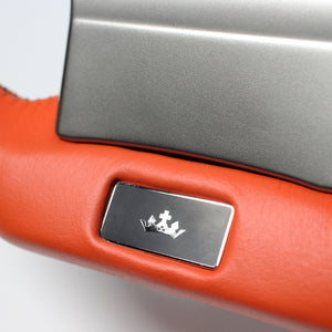 REAL LEXUS SERIES D SHAPE BLACK CARBON & ORANGE LEATHER ORANGE X BLACK EURO STITCH STEERING WHEEL FOR LEXUS CT 10 : 3 TYPE  LXB-BKC-OR