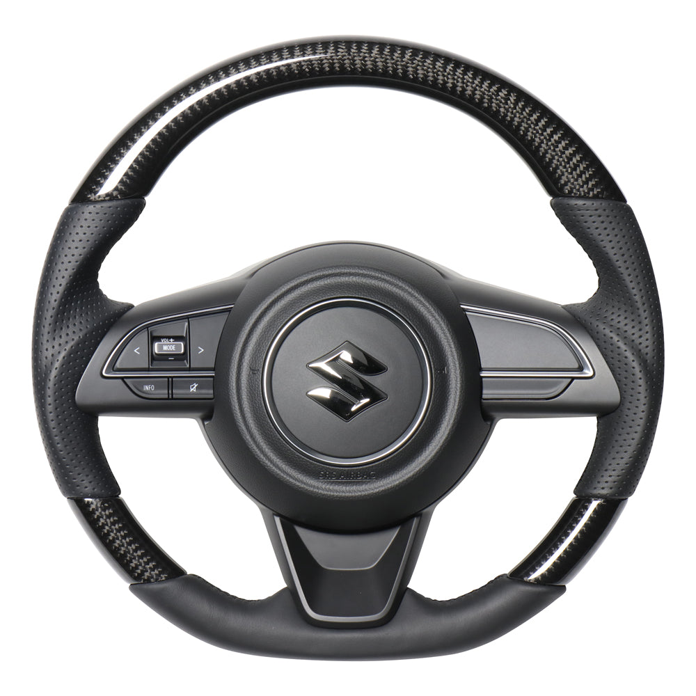 REAL ORIGINAL SERIES SOFT D SHAPE BLACK CARBON BLACK EURO STITCH STEERING WHEEL FOR SUZUKI SWIFT ZC13S ZC43S ZC53S ZD53S ZC83S ZD83S  SZA-BKC-BK