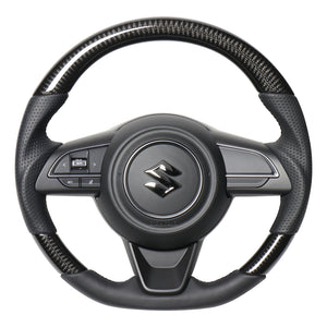 REAL ORIGINAL SERIES SOFT D SHAPE BLACK CARBON BLACK EURO STITCH STEERING WHEEL FOR SUZUKI SWIFT ZC13S ZC43S ZC53S ZD53S ZC83S ZD83S  SZA-BKC-BK