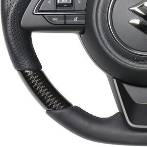 REAL ORIGINAL SERIES SOFT D SHAPE BLACK CARBON BLACK EURO STITCH STEERING WHEEL FOR SUZUKI SWIFT ZC13S ZC43S ZC53S ZD53S ZC83S ZD83S  SZA-BKC-BK