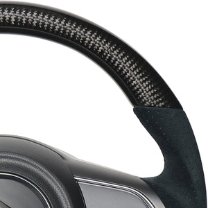 REAL ORIGINAL SERIES SOFT D SHAPE BLACK CARBON & BLACK ULTRA SUEDE BLACK EURO STITCH STEERING WHEEL FOR SUZUKI SWIFT SPORT ZC33S  SZA-BKC-ALC