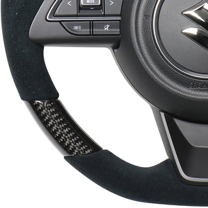 REAL ORIGINAL SERIES SOFT D SHAPE BLACK CARBON & BLACK ULTRA SUEDE BLACK EURO STITCH STEERING WHEEL FOR SUZUKI SWIFT SPORT ZC33S  SZA-BKC-ALC