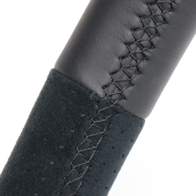 REAL ORIGINAL SERIES SOFT D SHAPE BLACK LEATHER & BLACK ULTRA SUEDE BLACK EURO STITCH STEERING WHEEL FOR SUZUKI SWIFT ZC13S ZC43S ZC53S ZD53S ZC83S ZD83S  SZA-ALC-BK