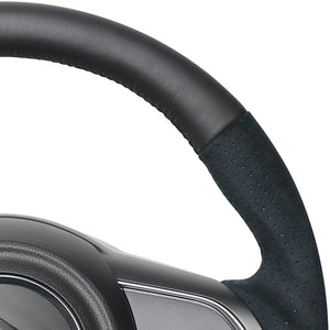 REAL ORIGINAL SERIES SOFT D SHAPE BLACK LEATHER & BLACK ULTRA SUEDE BLACK EURO STITCH STEERING WHEEL FOR SUZUKI SWIFT SPORT ZC33S  SZA-ALC-BK