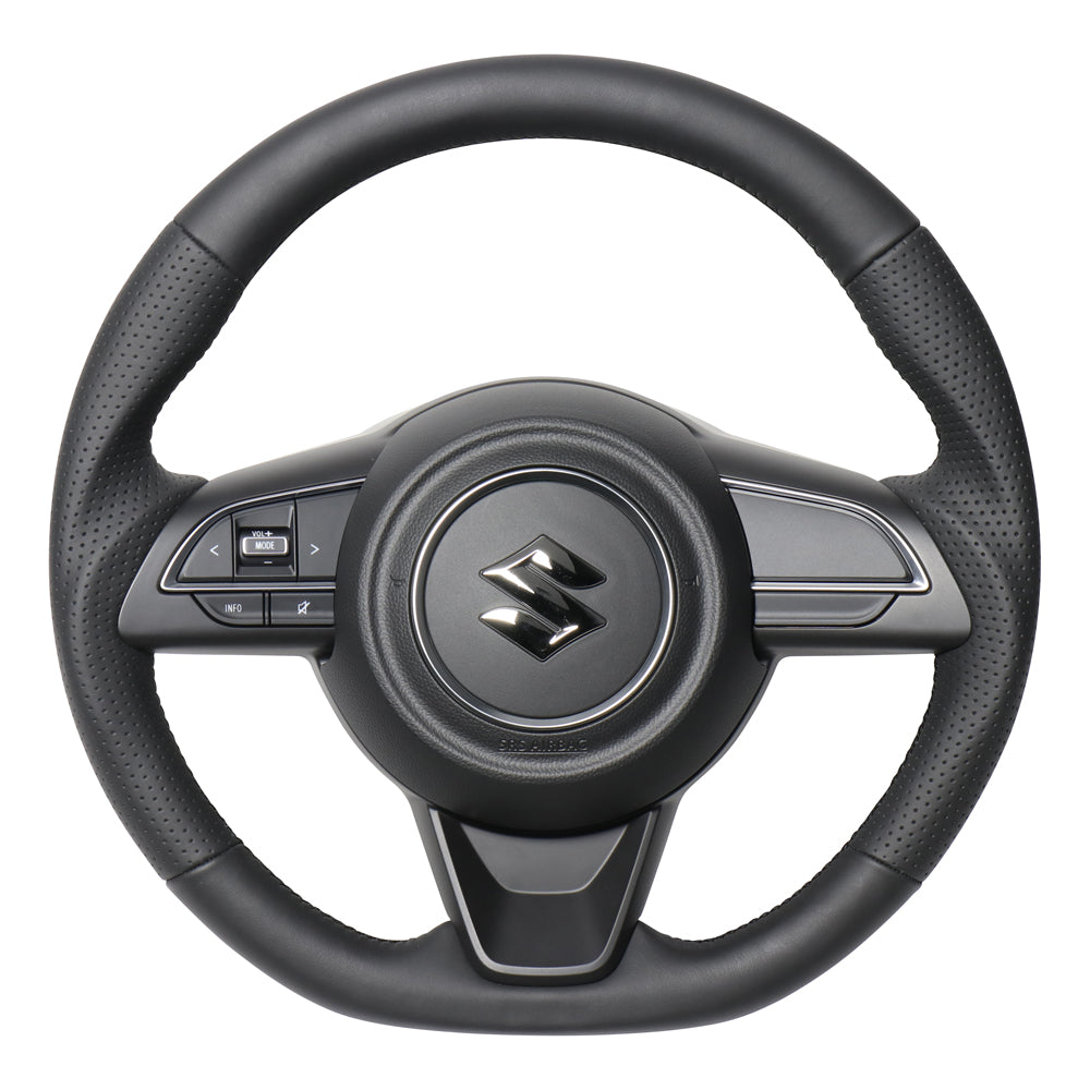 REAL ORIGINAL SERIES SOFT D SHAPE ALL LEATHER BLACK EURO STITCH STEERING WHEEL FOR SUZUKI SWIFT ZC13S ZC43S ZC53S ZD53S ZC83S ZD83S  SZA-LPB-BK