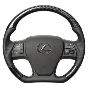 REAL ORIGINAL SERIES D SHAPE BLACK CARBON BLACK EURO STITCH STEERING WHEEL FOR LEXUS HS 10  RX-BKC-BK