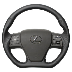 REAL ORIGINAL SERIES D SHAPE ALL LEATHER BLACK EURO STITCH STEERING WHEEL FOR LEXUS HS 10  RX-LPB-BK