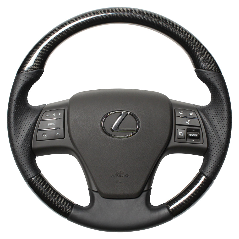 REAL ORIGINAL SERIES ROUND SHAPE BLACK CARBON BLACK EURO STITCH STEERING WHEEL FOR LEXUS HS 10  RXR-BKC-BK