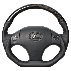 REAL ORIGINAL SERIES D SHAPE BLACK CARBON BLACK EURO STITCH STEERING WHEEL FOR LEXUS IS 20  IS-BKC-BK