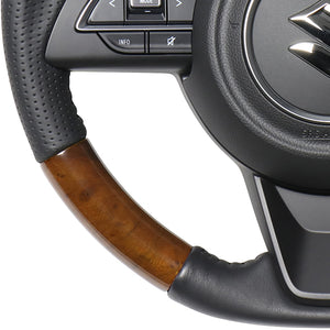 REAL ORIGINAL SERIES SOFT D SHAPE 42 BROWN WOOD BLACK STITCH STEERING WHEEL FOR SUZUKI JIMNY JB64W  SZB-42BRW-BK