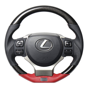 REAL LEXUS SERIES D SHAPE BLACK CARBON & DARK WINE LEATHER DARK WINE X BLACK EURO STITCH STEERING WHEEL FOR LEXUS CT 10 : 3 TYPE  LXB-BKC-DW