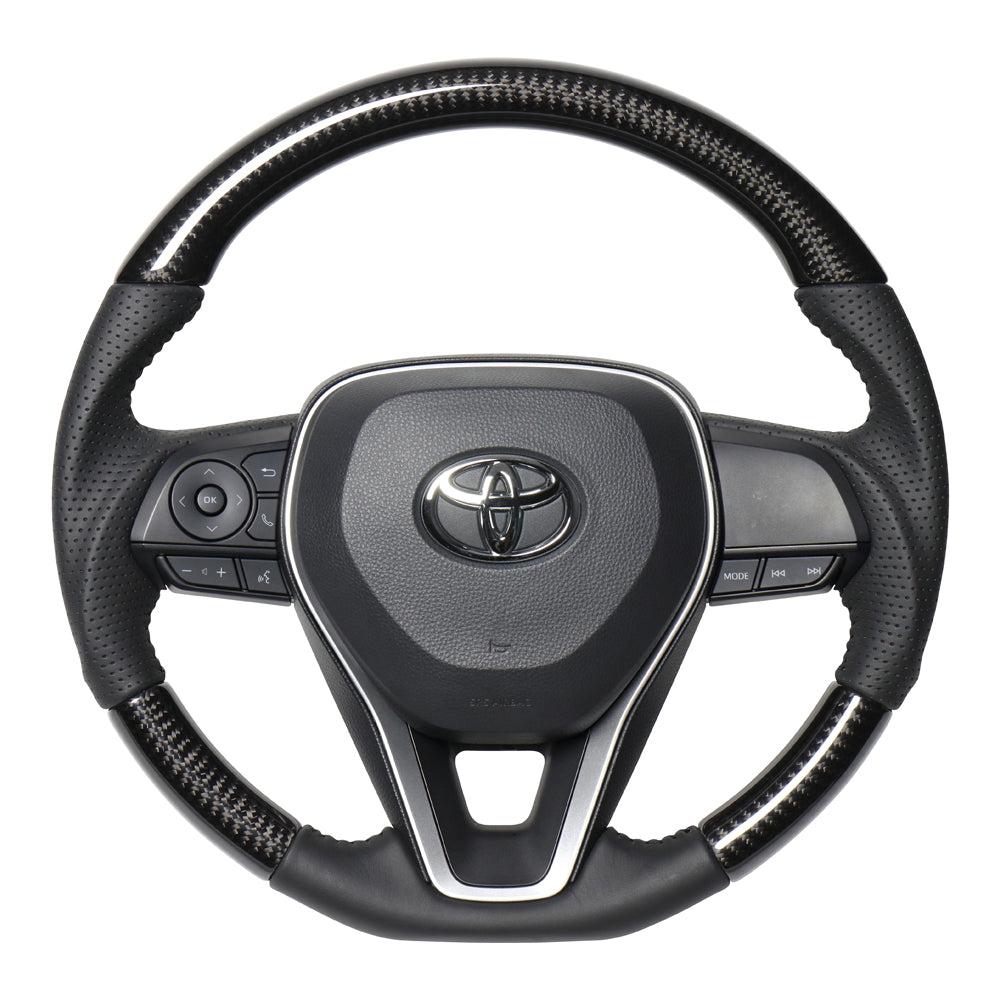 REAL ORIGINAL SERIES SOFT D SHAPE BLACK CARBON BLACK STITCH STEERING WHEEL FOR TOYOTA CAMRY 70  TYA-BKC