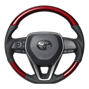 REAL ORIGINAL SERIES SOFT D SHAPE RED CARBON BLACK STITCH STEERING WHEEL FOR TOYOTA RAV4 50 NOT PHV TYA-RDC