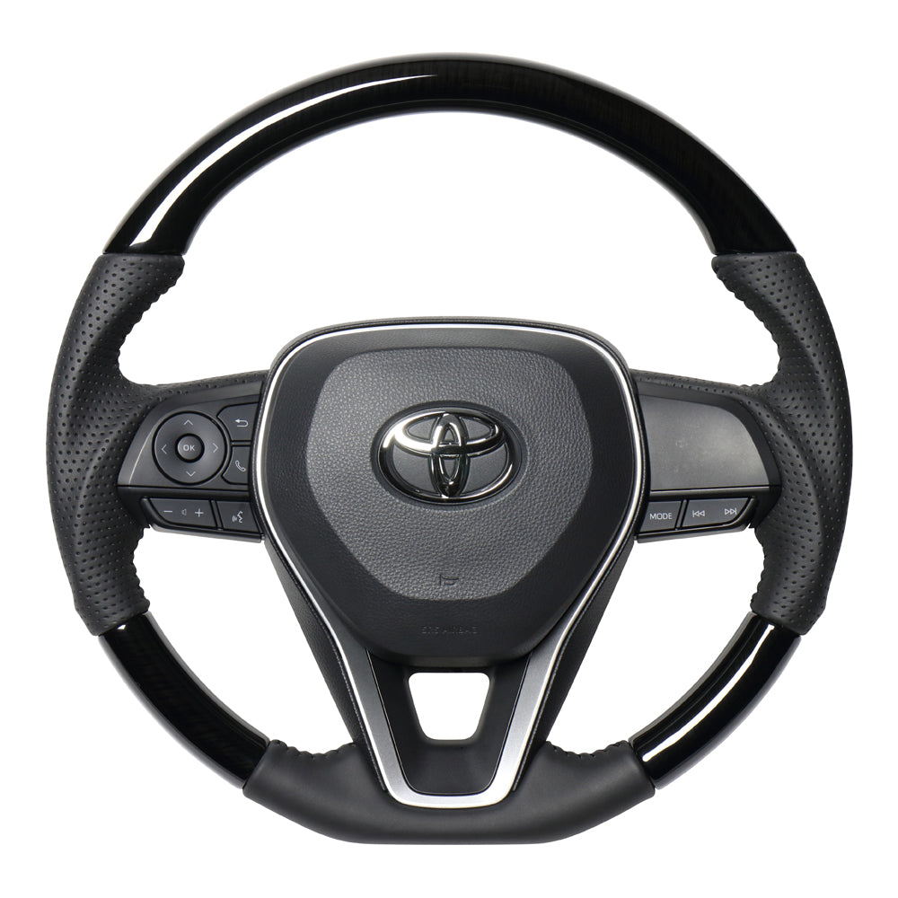 REAL ORIGINAL SERIES SOFT D SHAPE 38B BLACK WOOD BLACK STITCH STEERING WHEEL FOR TOYOTA COROLLA 210  TYA-38BBKW